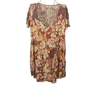 NEW WITH TAGS True Craft floral flowy midi Dress Womens plus size 2X brick orang